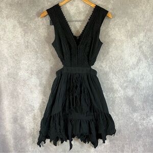 Vintage Free People Dress Women 0 Black Embroidery Side Cutout V-Neck *See Desc*